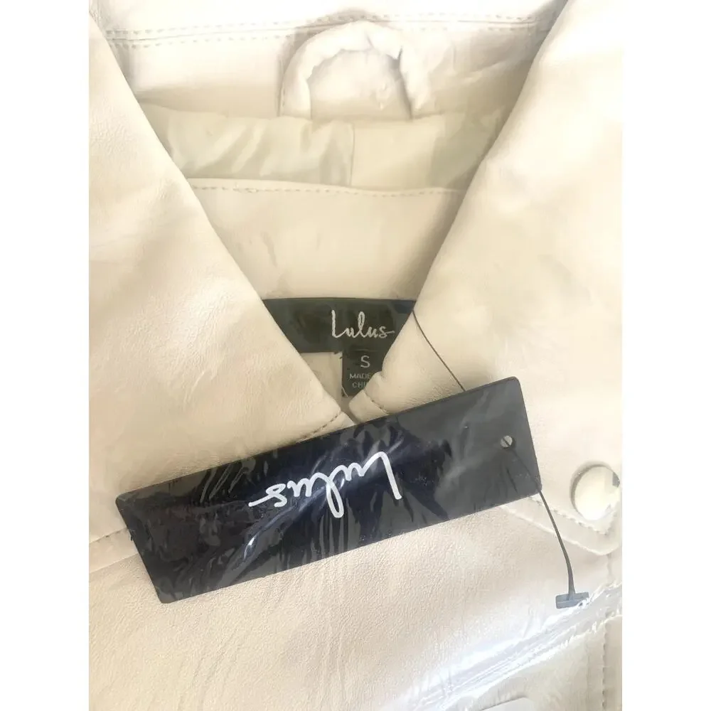 Lulus Out for the Night Beige Vegan Leather Moto Jacket S NWT
